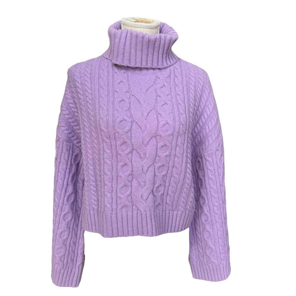 WAYF Womens Purple Cable Knit Wide Sleeve Turtleneck Sweater Size M